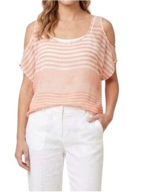 Nordstrom One Clothing Orange White Stripe Cold Shoulder Top Blouse M 8 Flowy